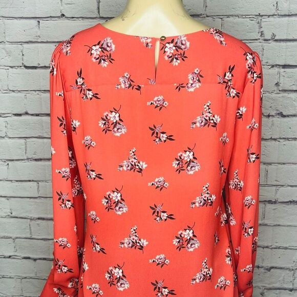 LOFT Womens Orange Pink Floral Print Long Sleeve Casual Blouse Top Size Medium - Picture 3 of 6